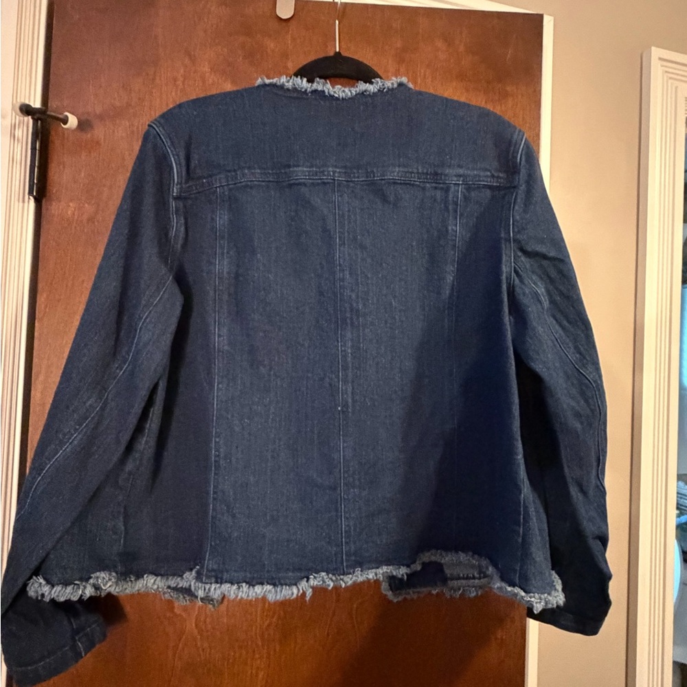 Coldwater Creek Dark Blue Frayed Denim Jacket - Picture 3 of 5